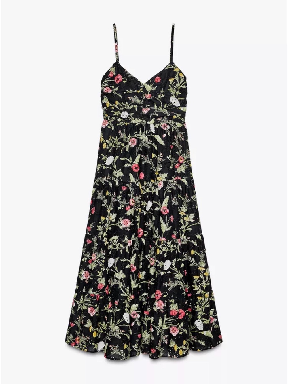 Zara PRINTED MIDI DRESS WITH OPENWORK EMBROIDERY Size M